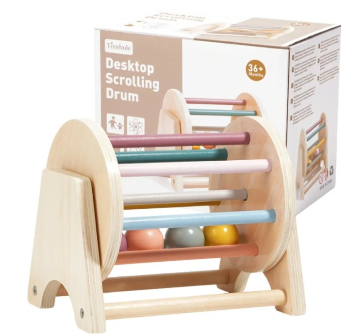 Montessori Wooden Rolling Drum Set - Colorful Educational Toys with Puzzle Balls