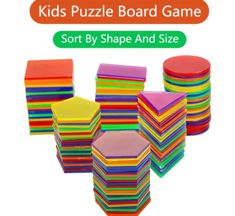 Montessori Translucent Geometric Puzzle Kids Toys Rainbow Blocks DIY