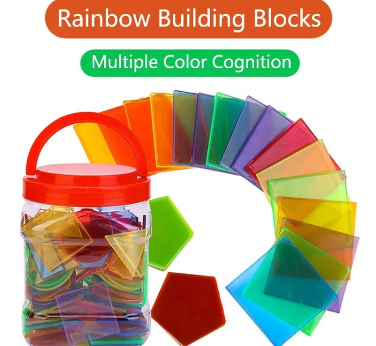 Montessori Translucent Geometric Puzzle Kids Toys Rainbow Blocks DIY