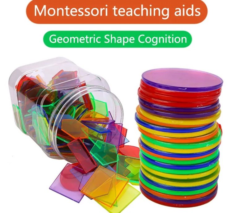 Montessori Translucent Geometric Puzzle Kids Toys Rainbow Blocks DIY