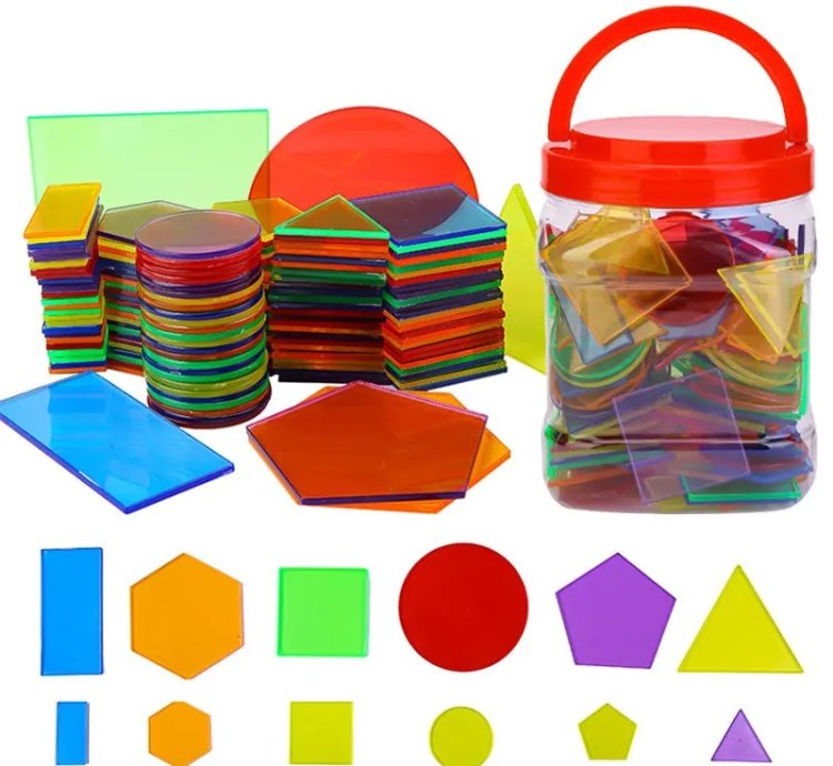 Montessori Translucent Geometric Puzzle Kids Toys Rainbow Blocks DIY