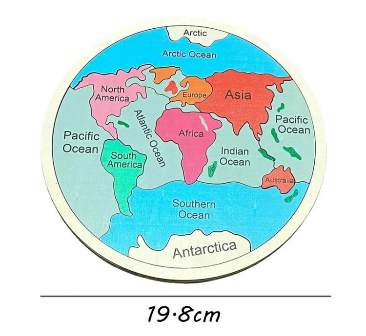 Wooden Colored World Map Puzzle Toys Montessori Educational Parish Learning Cognitive