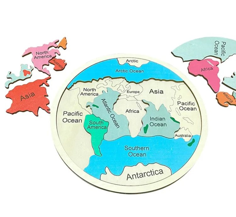 Wooden Colored World Map Puzzle Toys Montessori Educational Parish Learning Cognitive