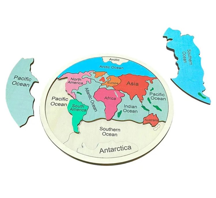 Wooden Colored World Map Puzzle Toys Montessori Educational Parish Learning Cognitive