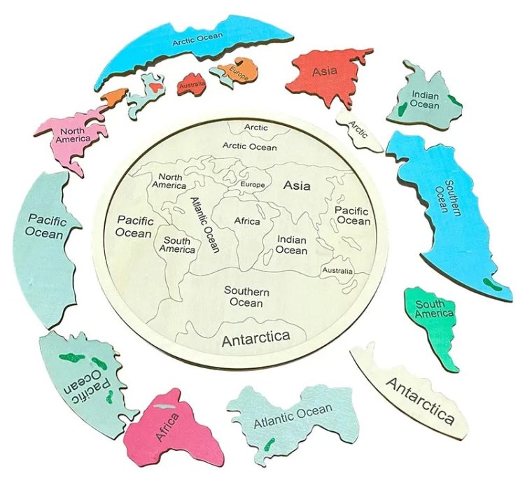 Wooden Colored World Map Puzzle Toys Montessori Educational Parish Learning Cognitive