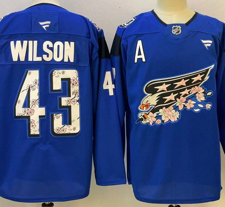 Washington Capitals Tom Wilson Royal Cherry Blossom Jersey