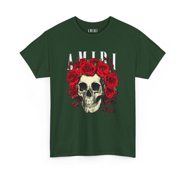 Amiri Rose Skull Fores Green T-shirt - Size Usa