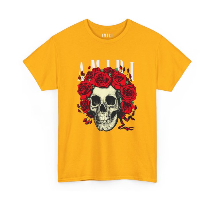 Amiri Rose Skull Gold T-shirt - Size Usa
