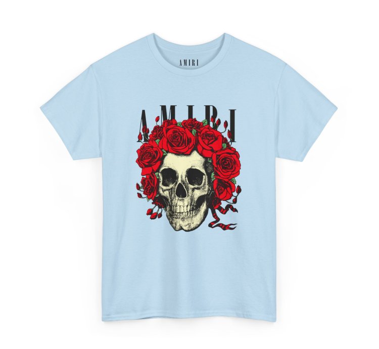 Amiri Rose Skull Light Blue T-shirt - Size Usa