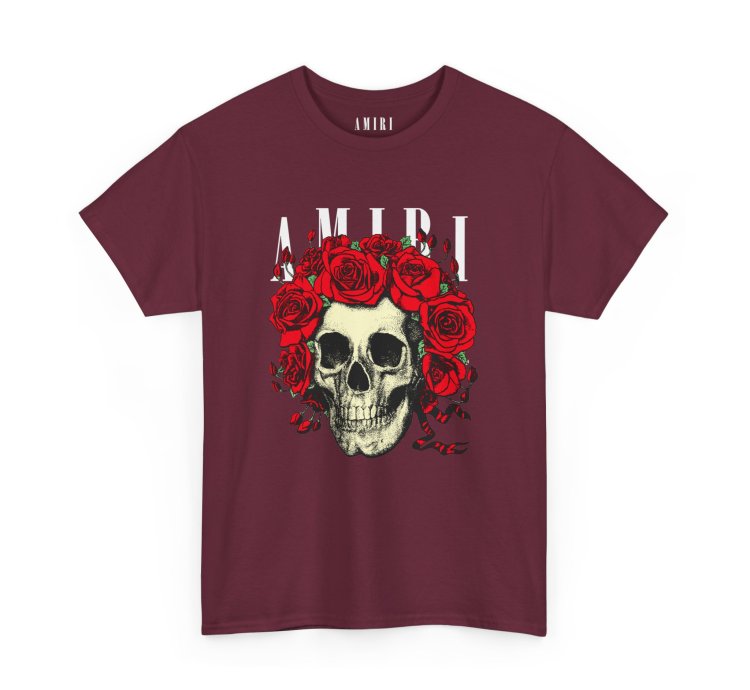 Amiri Rose Skull Maroon T-shirt - Size Usa