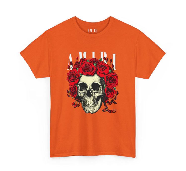 Amiri Rose Skull Orange T-shirt - Size Usa