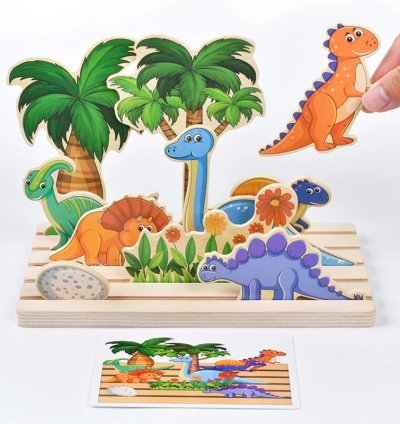 Kids Wooden Logical Thinking Game Farm Animal Scene Puzzles Build Matching Game