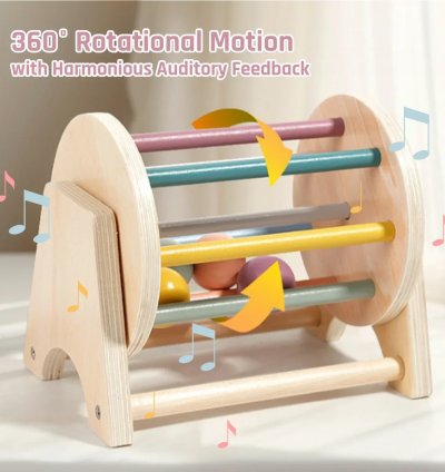Montessori Wooden Rolling Drum Set - Colorful Educational Toys with Puzzle Balls