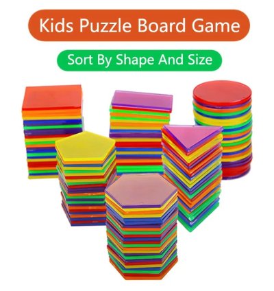 Montessori Translucent Geometric Puzzle Kids Toys Rainbow Blocks DIY