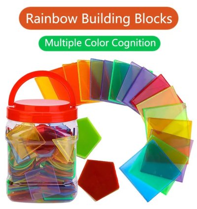Montessori Translucent Geometric Puzzle Kids Toys Rainbow Blocks DIY