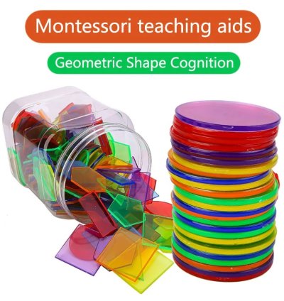 Montessori Translucent Geometric Puzzle Kids Toys Rainbow Blocks DIY