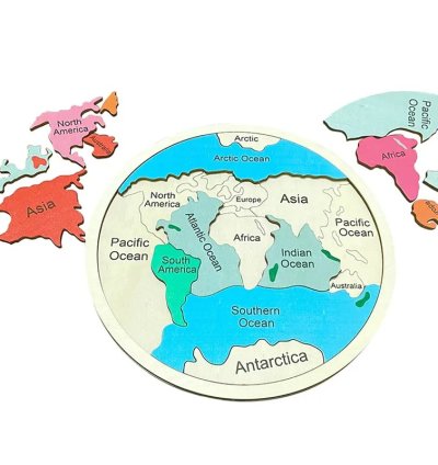 Wooden Colored World Map Puzzle Toys Montessori Educational Parish Learning Cognitive