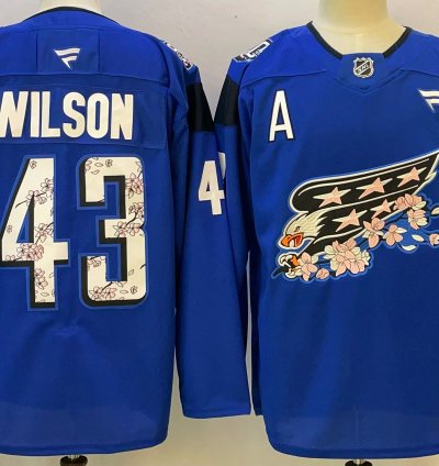 Washington Capitals Tom Wilson Royal Cherry Blossom Jersey