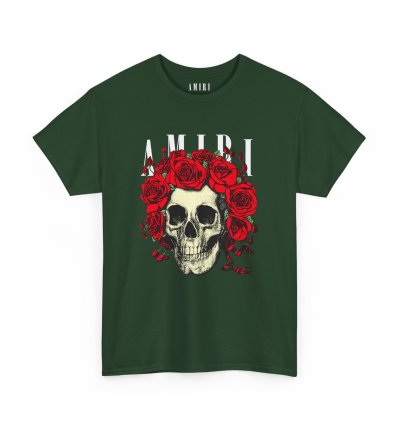 Amiri Rose Skull Fores Green T-shirt - Size Usa