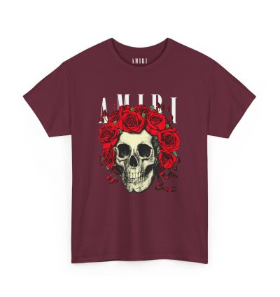 Amiri Rose Skull Maroon T-shirt - Size Usa