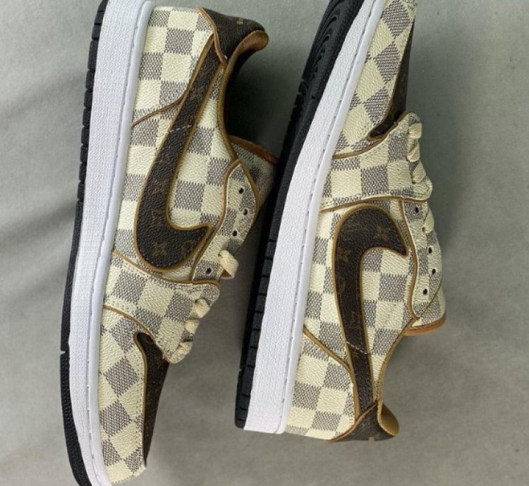 LV x Jordan 1 Low Damier Azur Brown Monogram