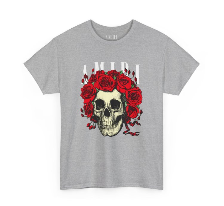 Amiri Rose Skull Sport Grey T-shirt - Size Usa