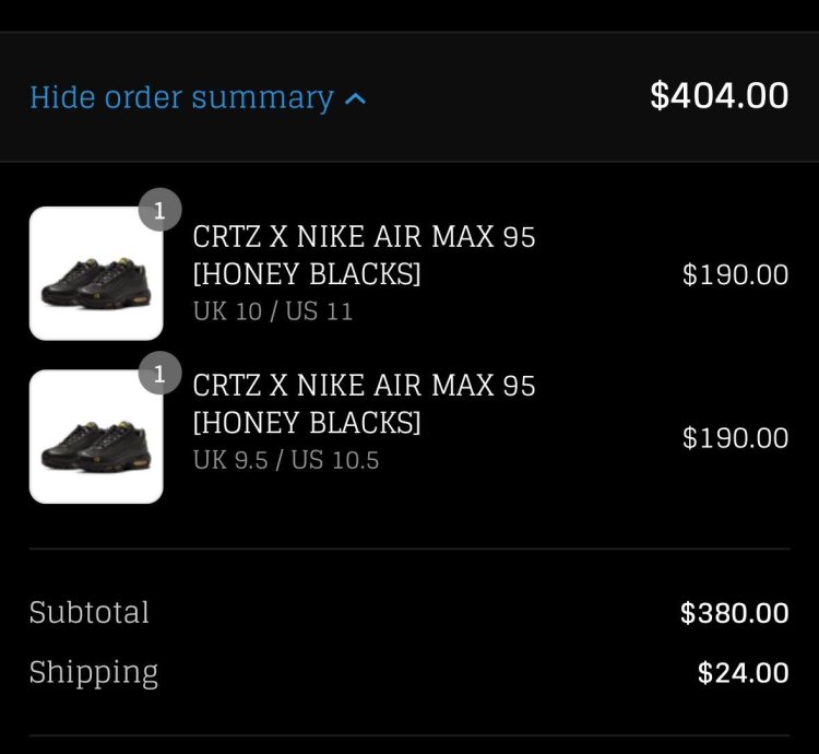 CRTZ Nike Air Max 95 Honey Blacks size 11 NEW PRESALE