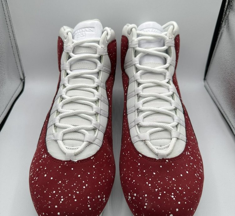 Jordan 10 Mid Football Cleats Oklahoma Sooners PE Red White
