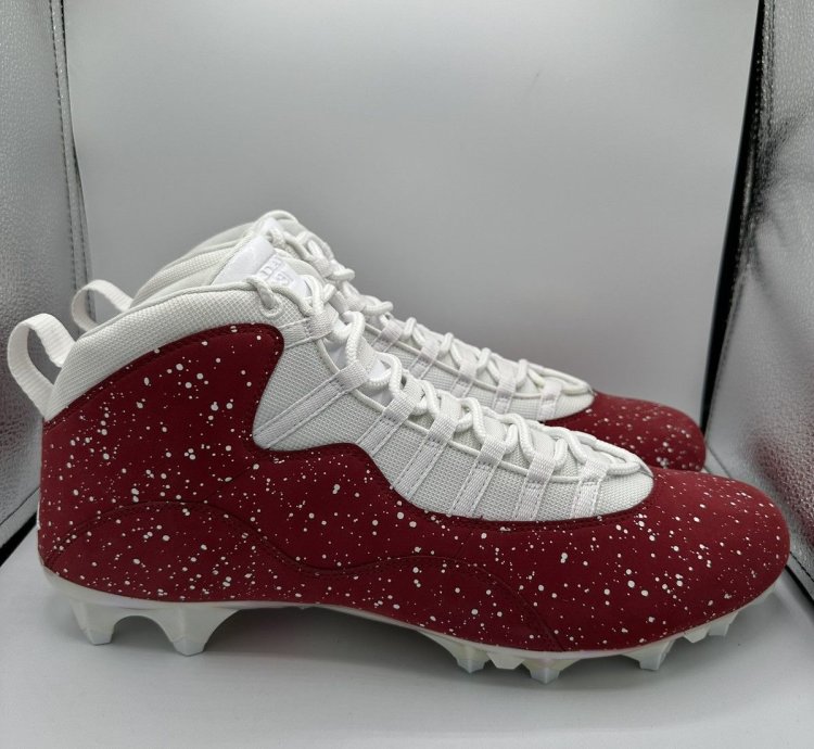 Jordan 10 Mid Football Cleats Oklahoma Sooners PE Red White