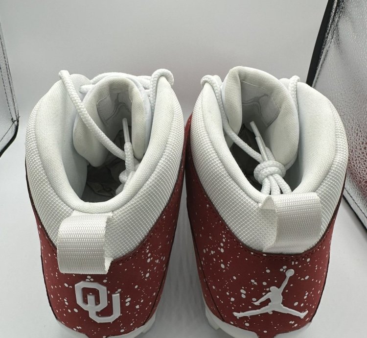 Jordan 10 Mid Football Cleats Oklahoma Sooners PE Red White