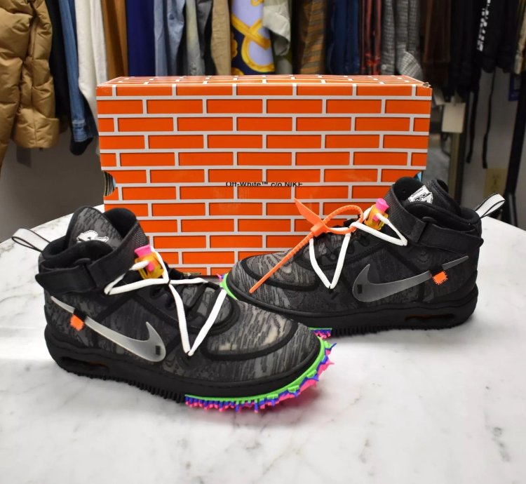 Nike Off White Virgil Abloh Air Force 1 Mid Sneakers Black Clear