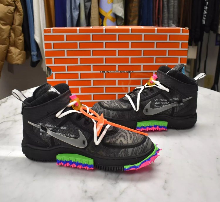 Nike Off White Virgil Abloh Air Force 1 Mid Sneakers Black Clear