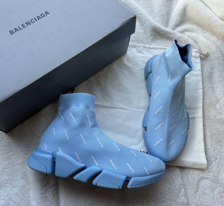 Balenciaga Baby Blue All Over Speed Runners Sneakers