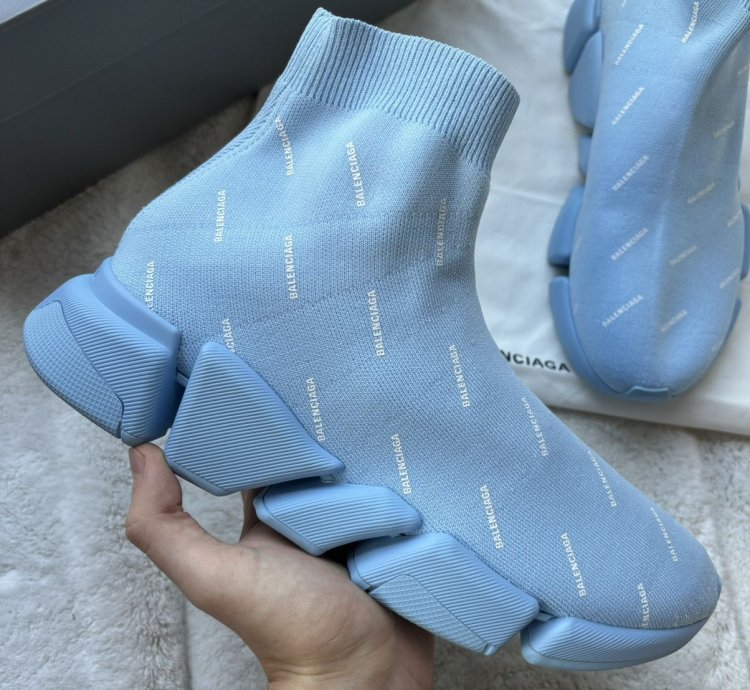 Balenciaga Baby Blue All Over Speed Runners Sneakers