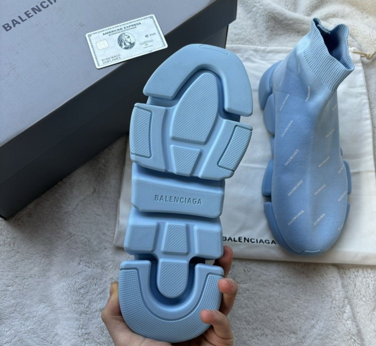 Balenciaga Baby Blue All Over Speed Runners Sneakers