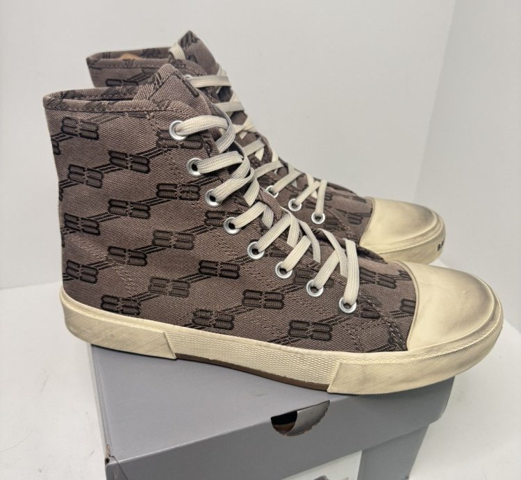 BALENCIAGA Paris BB Monogram Logo High-Top Sneaker Men Shoes