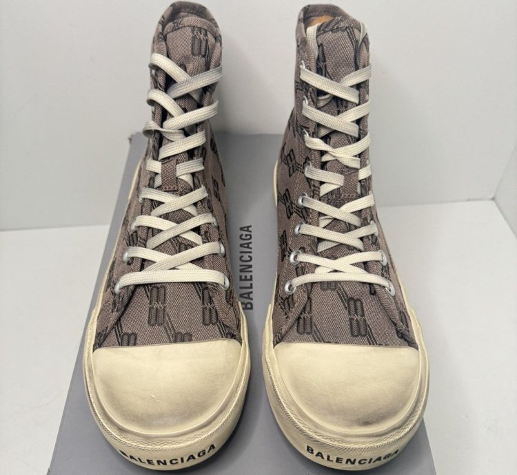 BALENCIAGA Paris BB Monogram Logo High-Top Sneaker Men Shoes