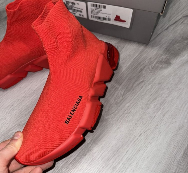 Balenciaga Red Speed Trainer Clear Sole