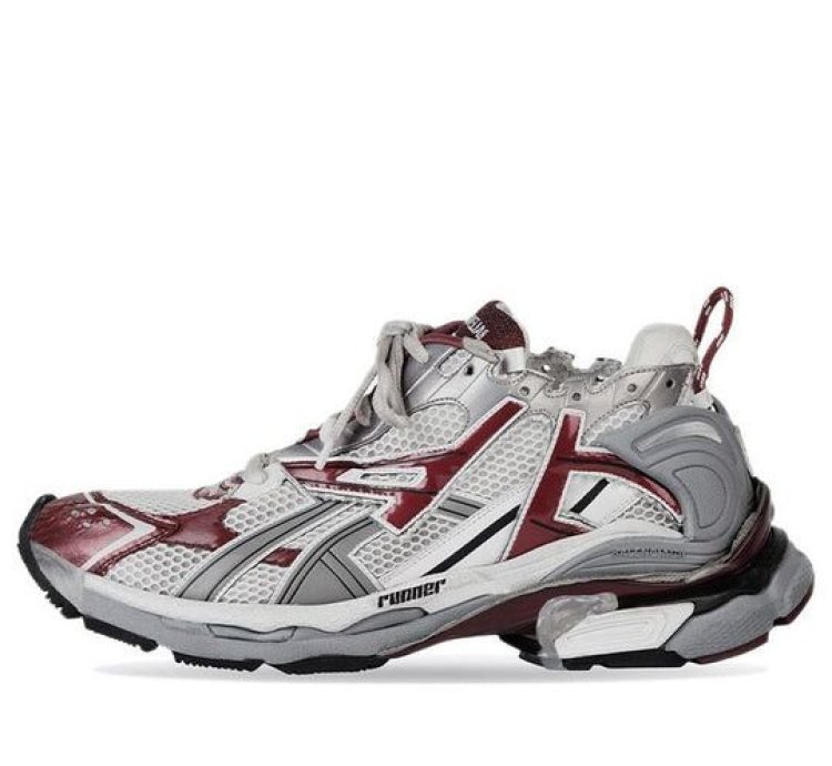 Balenciaga Runner Sneakers White Burgundy Mesh and Nylon
