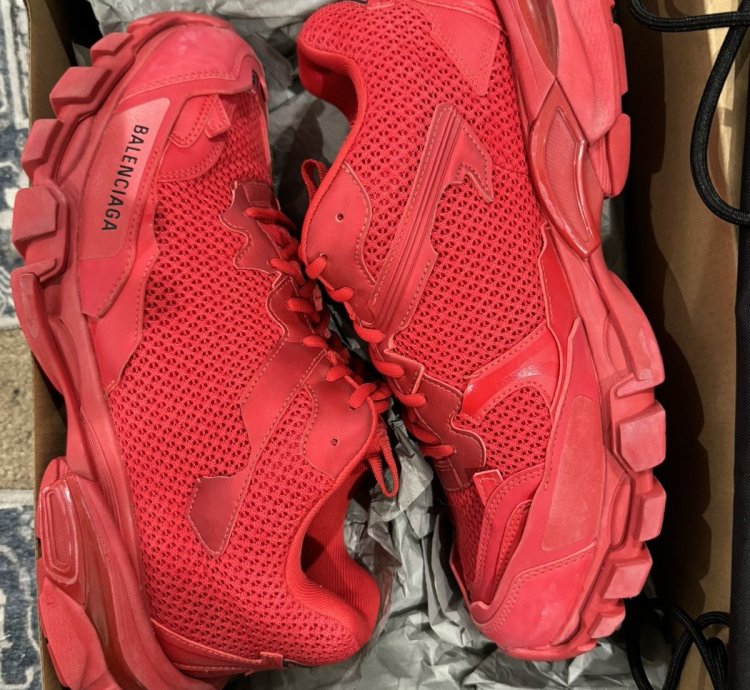 Balenciaga Track 3 Distressed Sneaker Red
