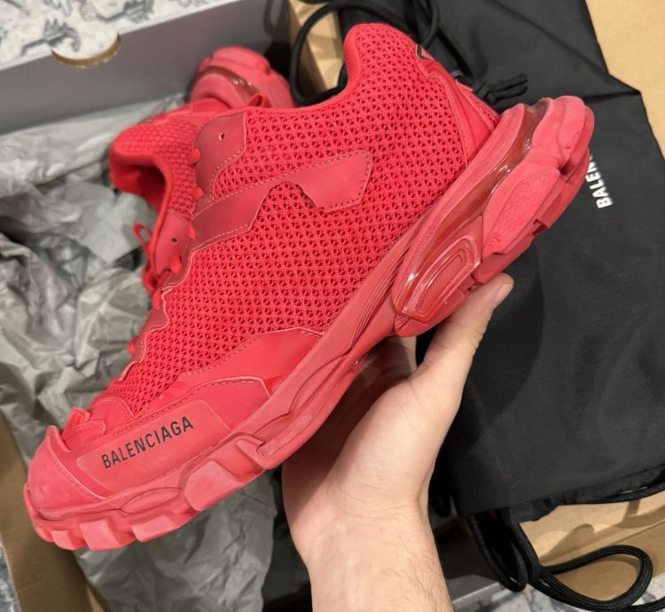 Balenciaga Track 3 Distressed Sneaker Red