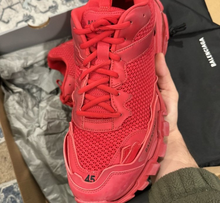 Balenciaga Track 3 Distressed Sneaker Red
