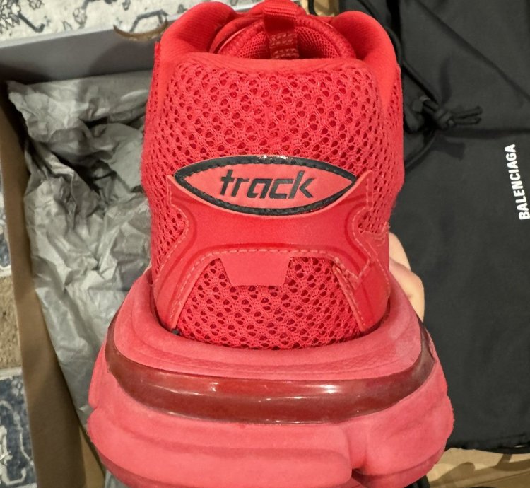 Balenciaga Track 3 Distressed Sneaker Red