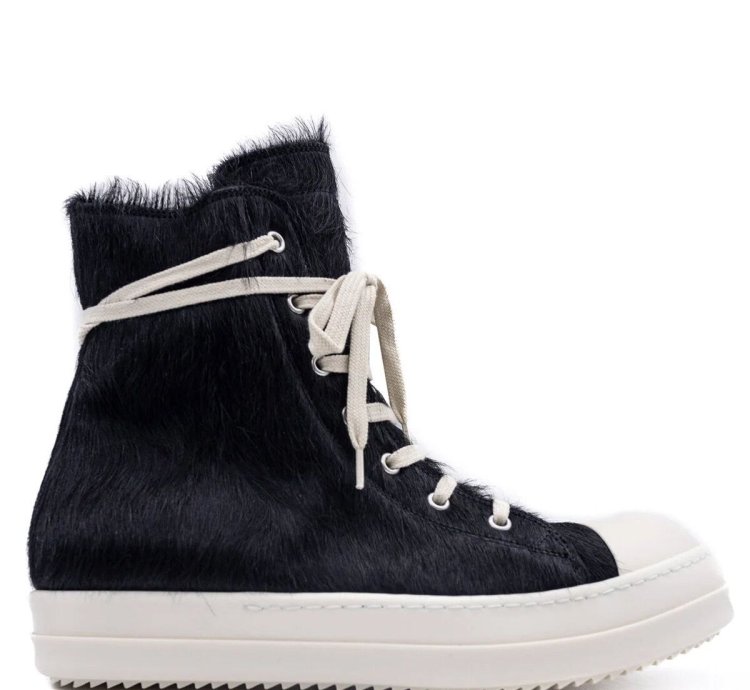 BNWT AW22 RICK OWENS STROBE FUR HIGH TOP SNEAKERS 43