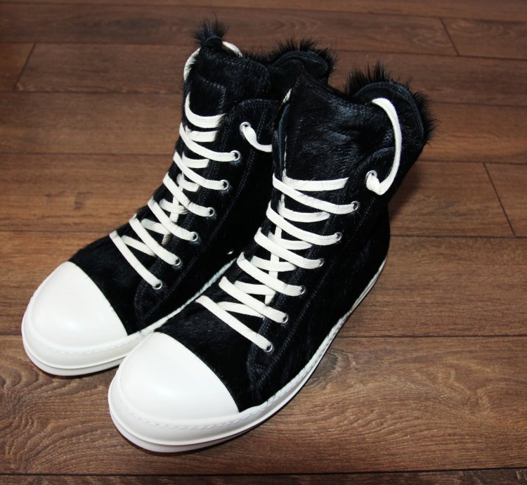 BNWT AW22 RICK OWENS STROBE FUR HIGH TOP SNEAKERS 43