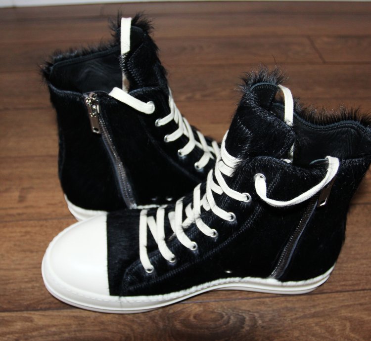BNWT AW22 RICK OWENS STROBE FUR HIGH TOP SNEAKERS 43