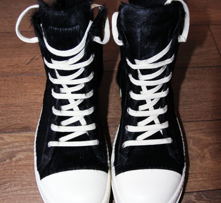 BNWT AW22 RICK OWENS STROBE FUR HIGH TOP SNEAKERS 43