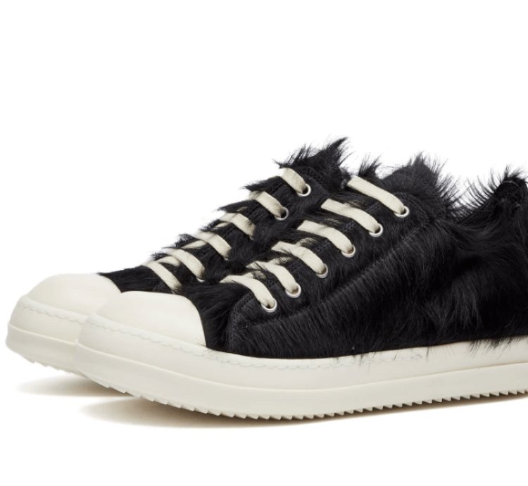 BNWT AW22 RICK OWENS STROBE FUR LOW LEATHER SNEAKERS 43