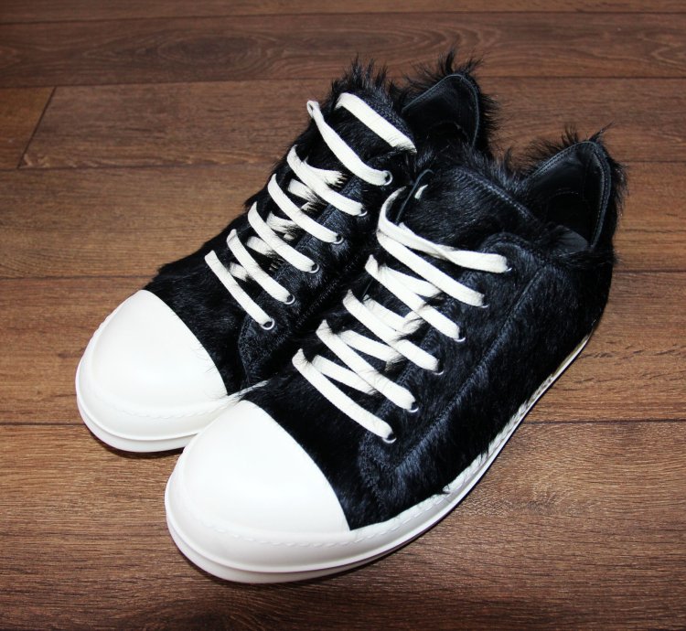 BNWT AW22 RICK OWENS STROBE FUR LOW LEATHER SNEAKERS 43