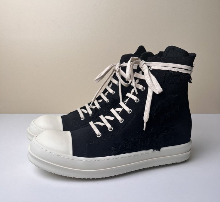 NEW Rick Owens Ramones High Slashed Denim Black Milk
